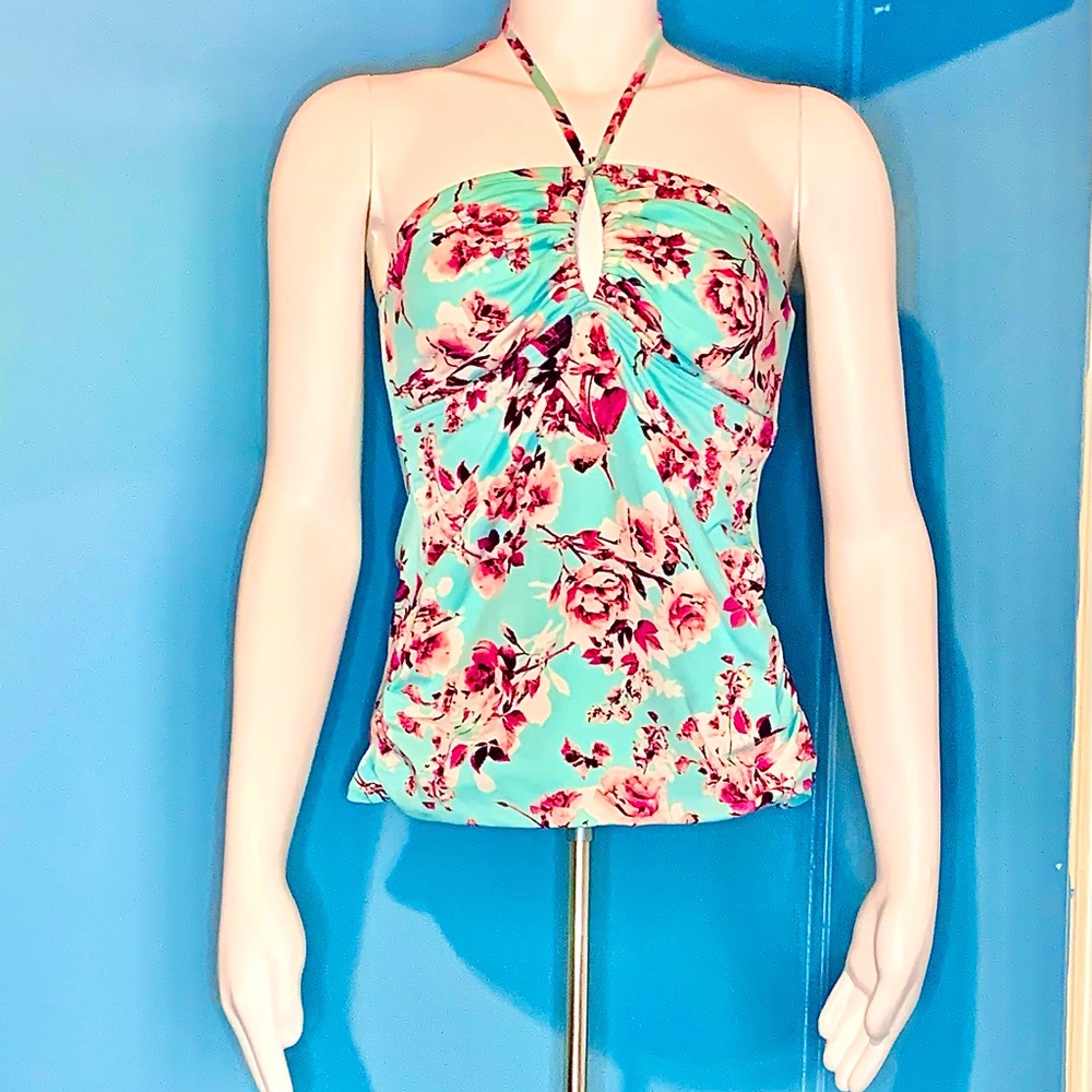 LIZ CLAIBORNE • Sky Blue/ Rose Tankini/ size (10)